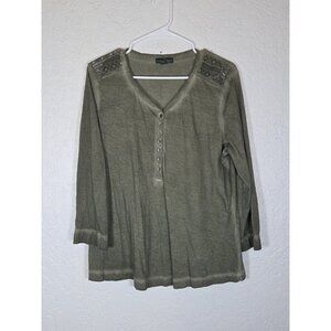 Ralph Lauren Olive Green Cotton Tie Dye Women Henley Top Size XL